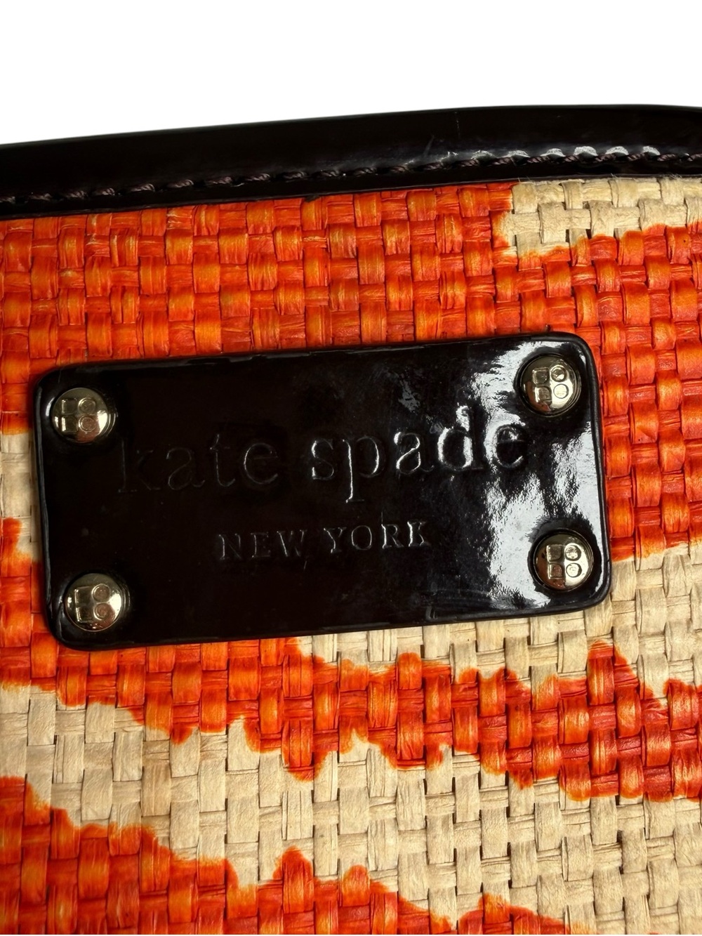 Kate Spade Wicker and Rope Tote Bag Orange Beige Zebra Print Beach Vacation - Picture 6 of 16
